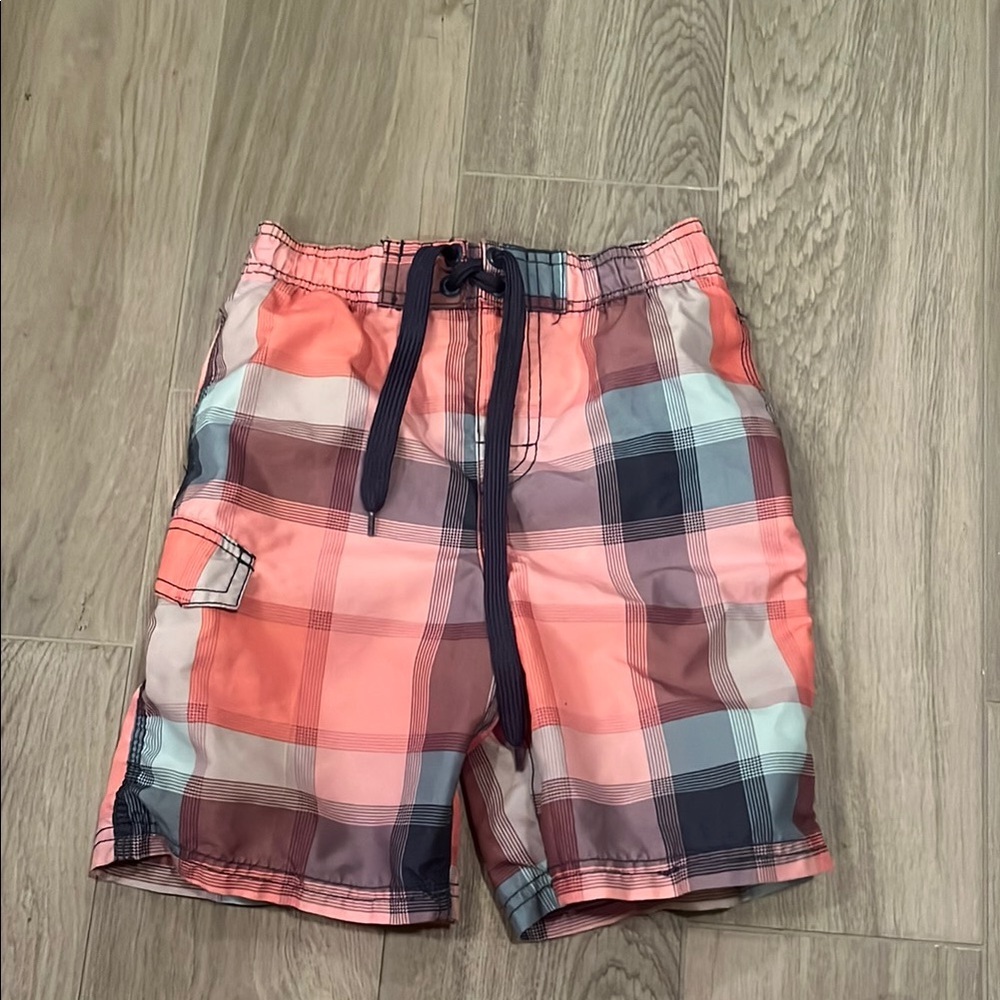 Kanu Surf Boys Pink and Blue Plaid Swim Shorts Size: M